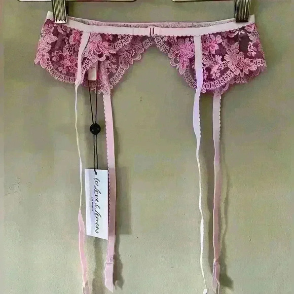For Love & Lemons Pearl Embellished Garter Stocking Belt in Pink Lace XXS NWT - Picture 7 of 8